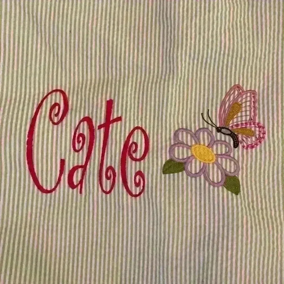 Sling Backpack Green Seersucker Monogrammed Cate butterflies - Picture 3 of 9